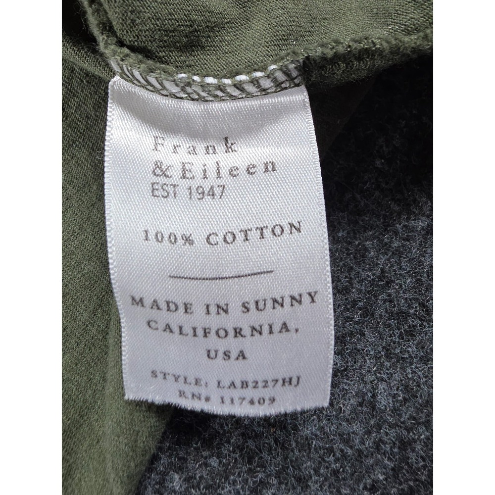 Frank & Eileen Patrick Popover Henley Collared V-neck Raw Hem Sz Olive Green - Picture 4 of 7